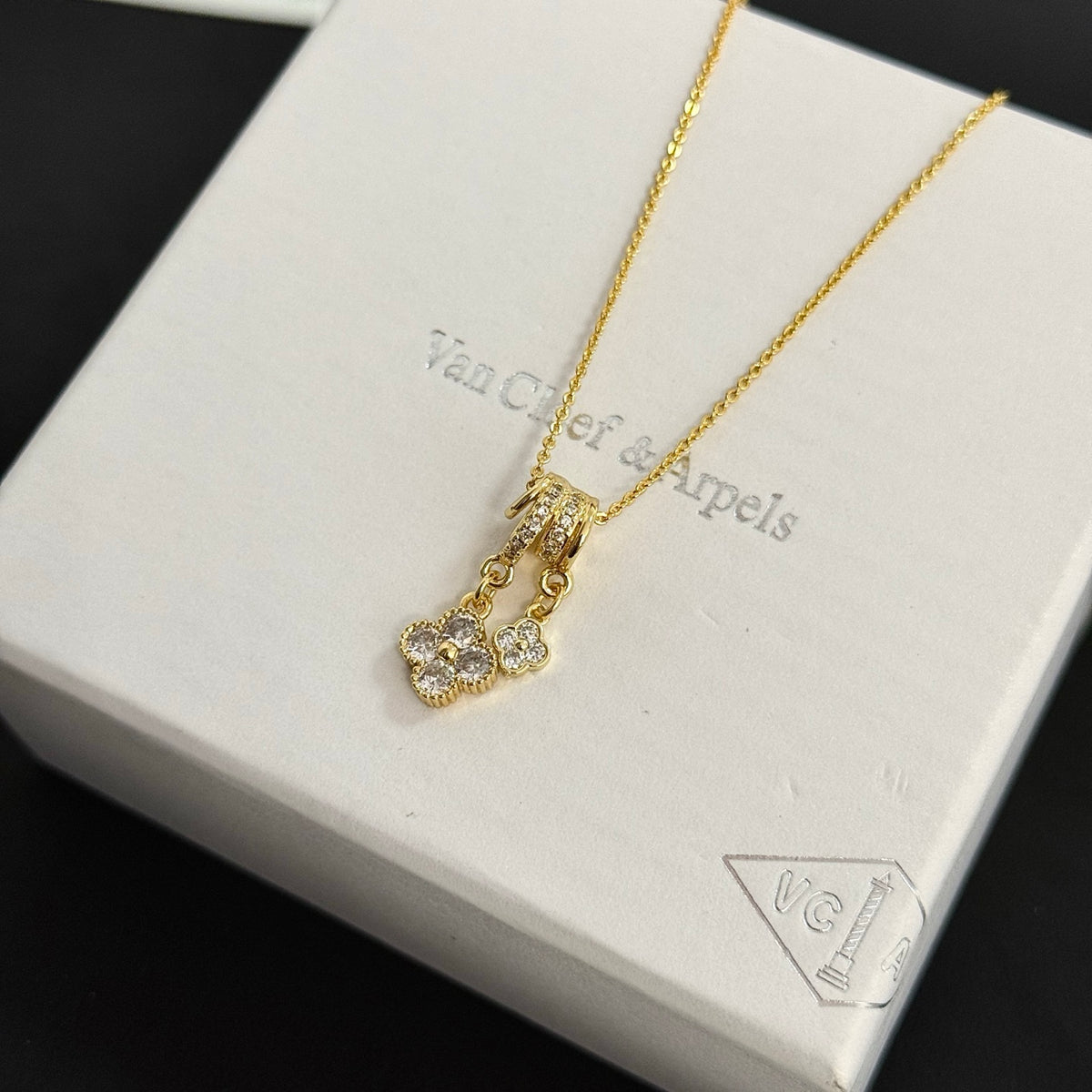 gold crystal clover Necklace for women - alternate angle view 10