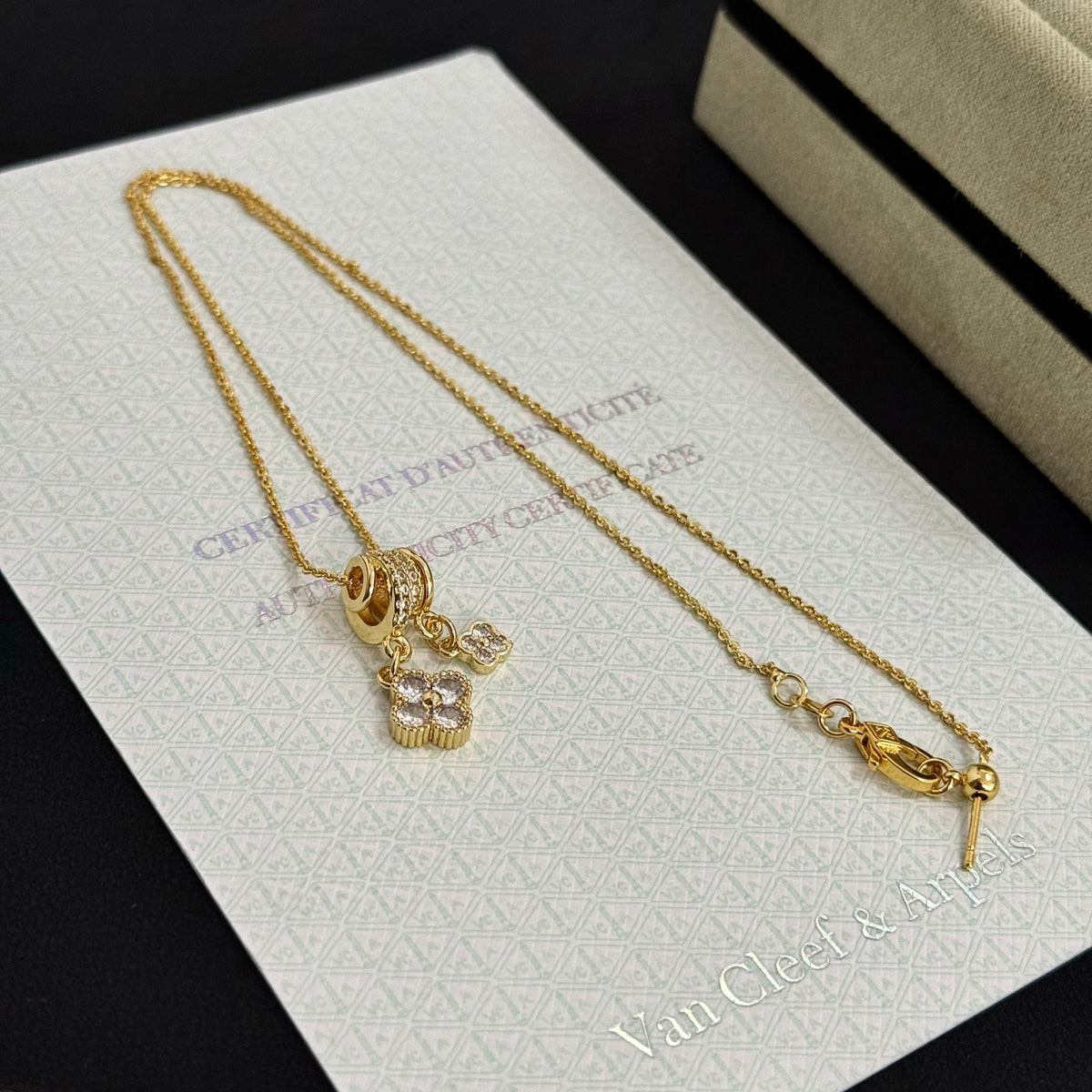gold crystal clover Necklace for women - alternate angle view 9