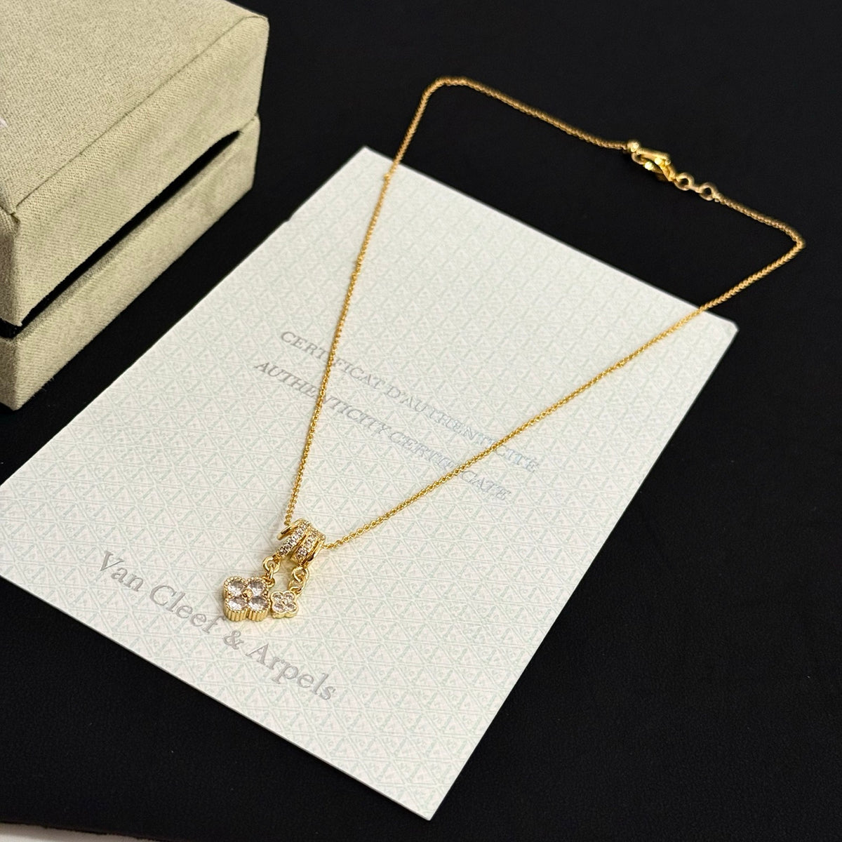 gold crystal clover Necklace for women - alternate angle view 8