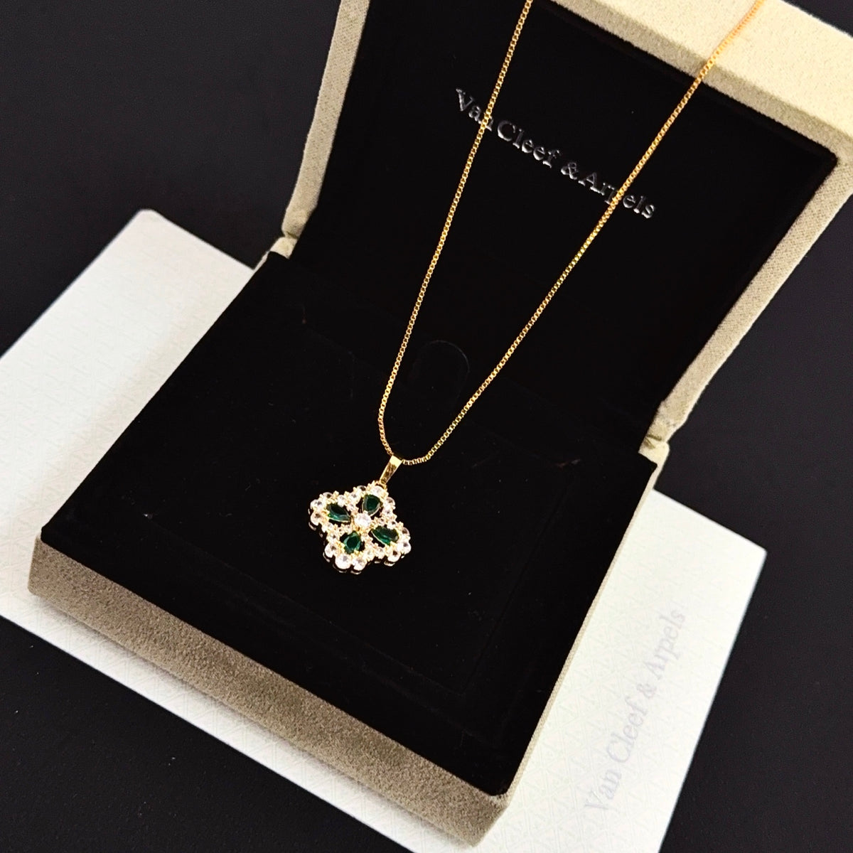 gold crystal clover Necklace for women - alternate angle view 4