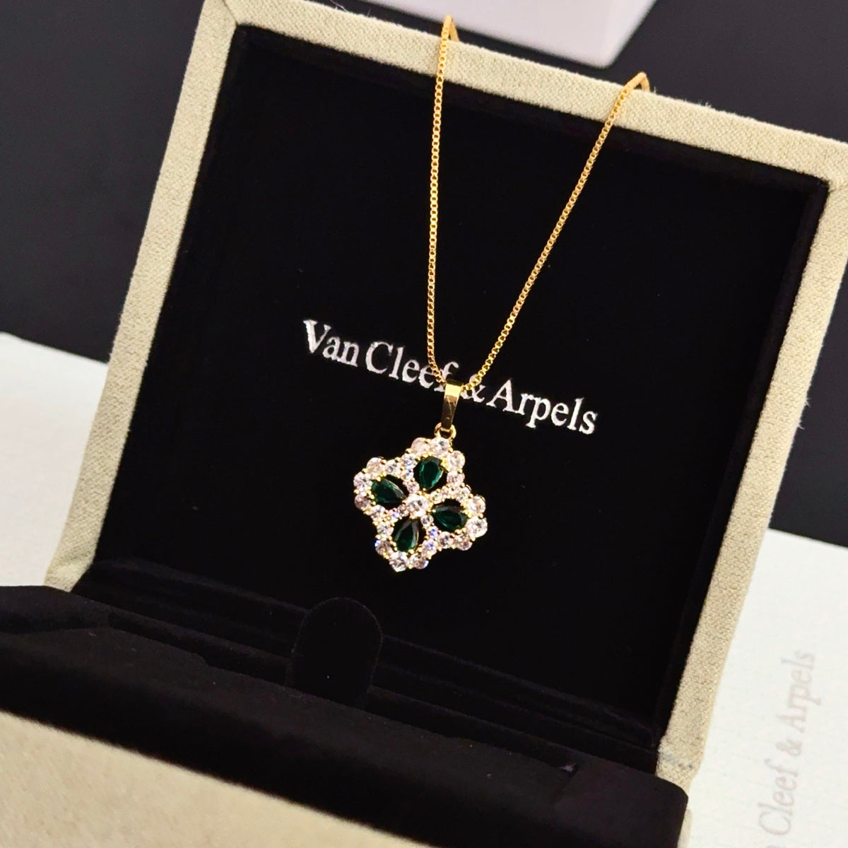 gold crystal clover Necklace for women - alternate angle view 7