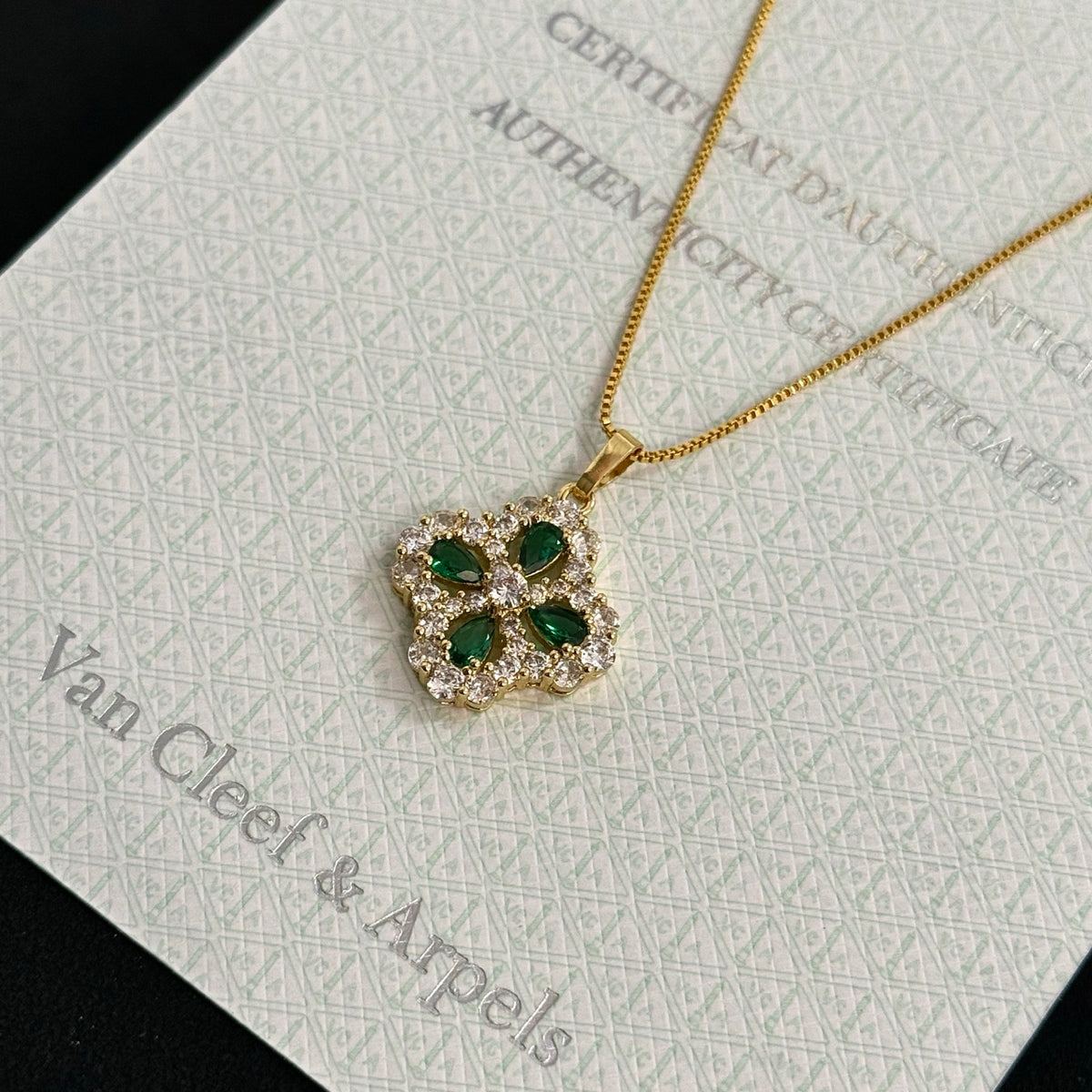 gold crystal clover Necklace for women - alternate angle view 10