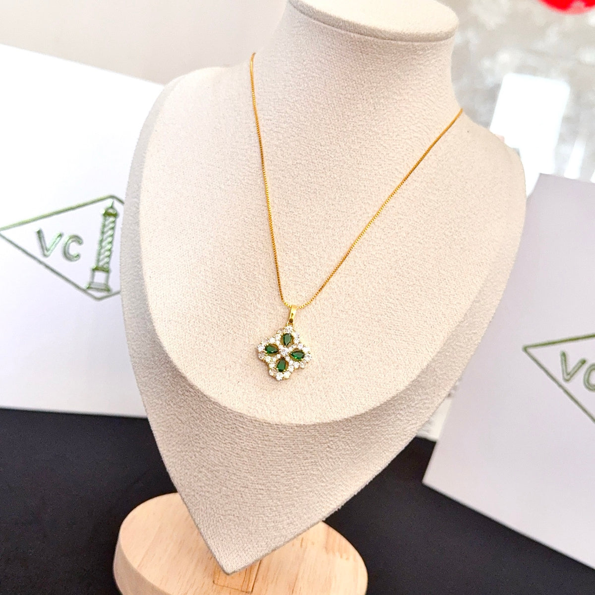 gold crystal clover Necklace for women - alternate angle view 2