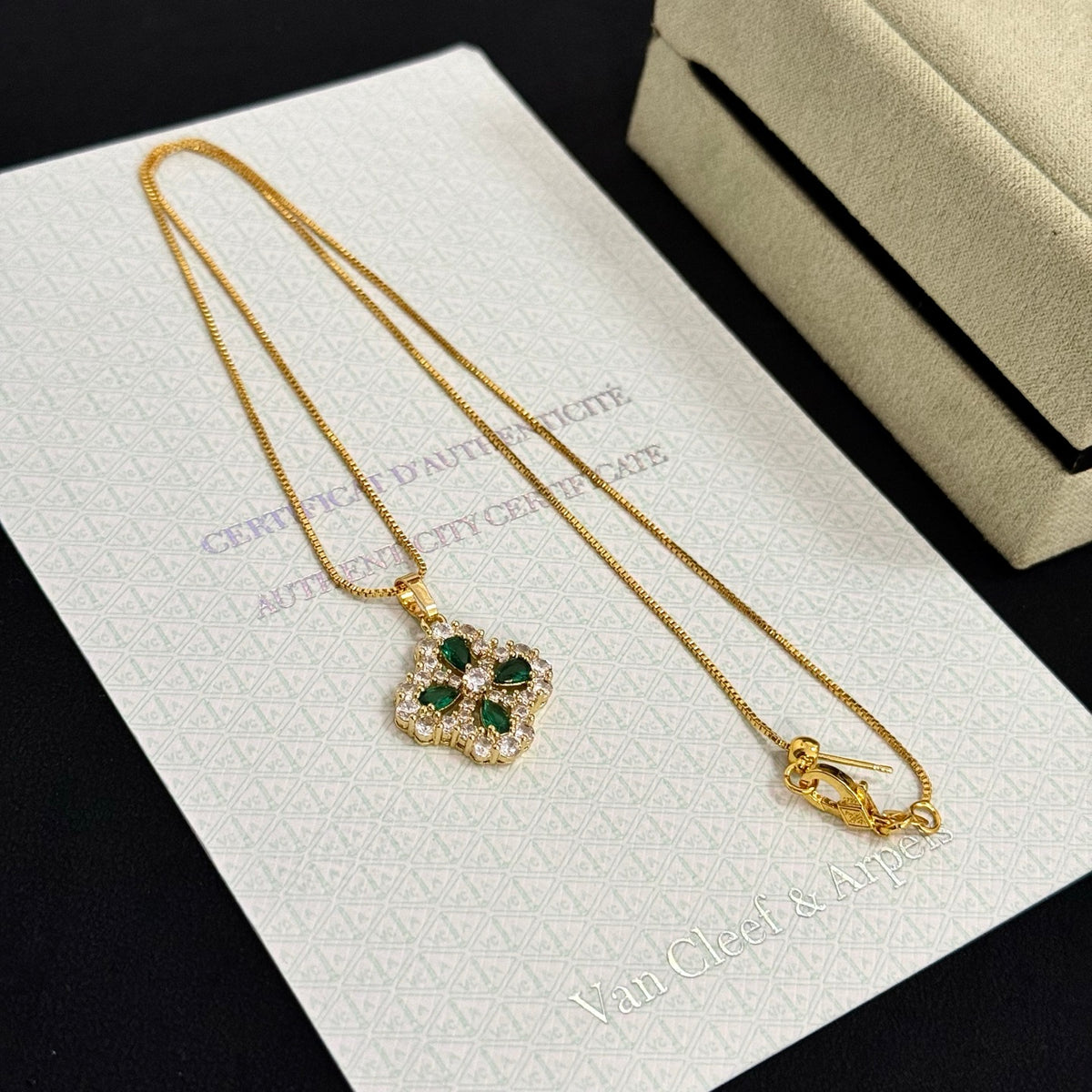gold crystal clover Necklace for women - alternate angle view 9