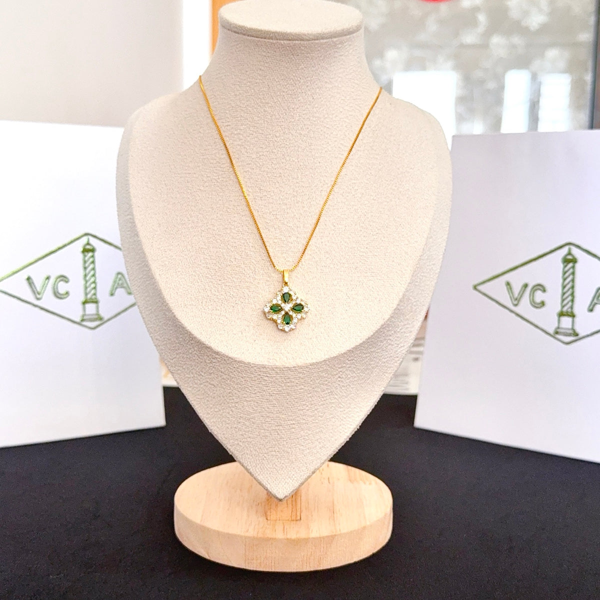 gold crystal clover Necklace for women - product detail view