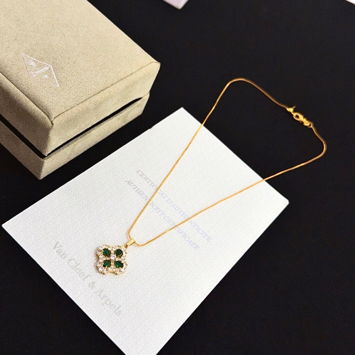 gold crystal clover Necklace for women - alternate angle view 8