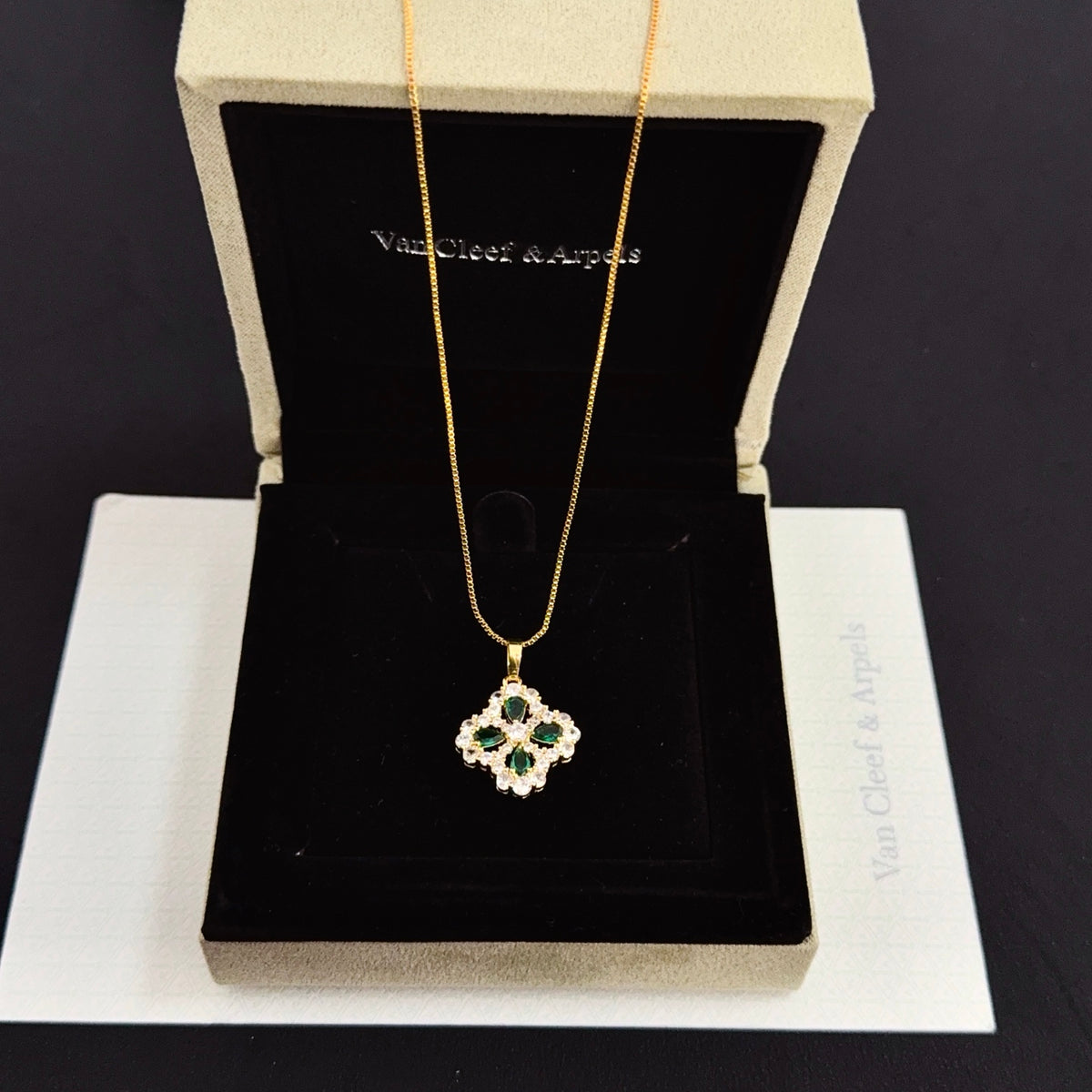 gold crystal clover Necklace for women - alternate angle view 5