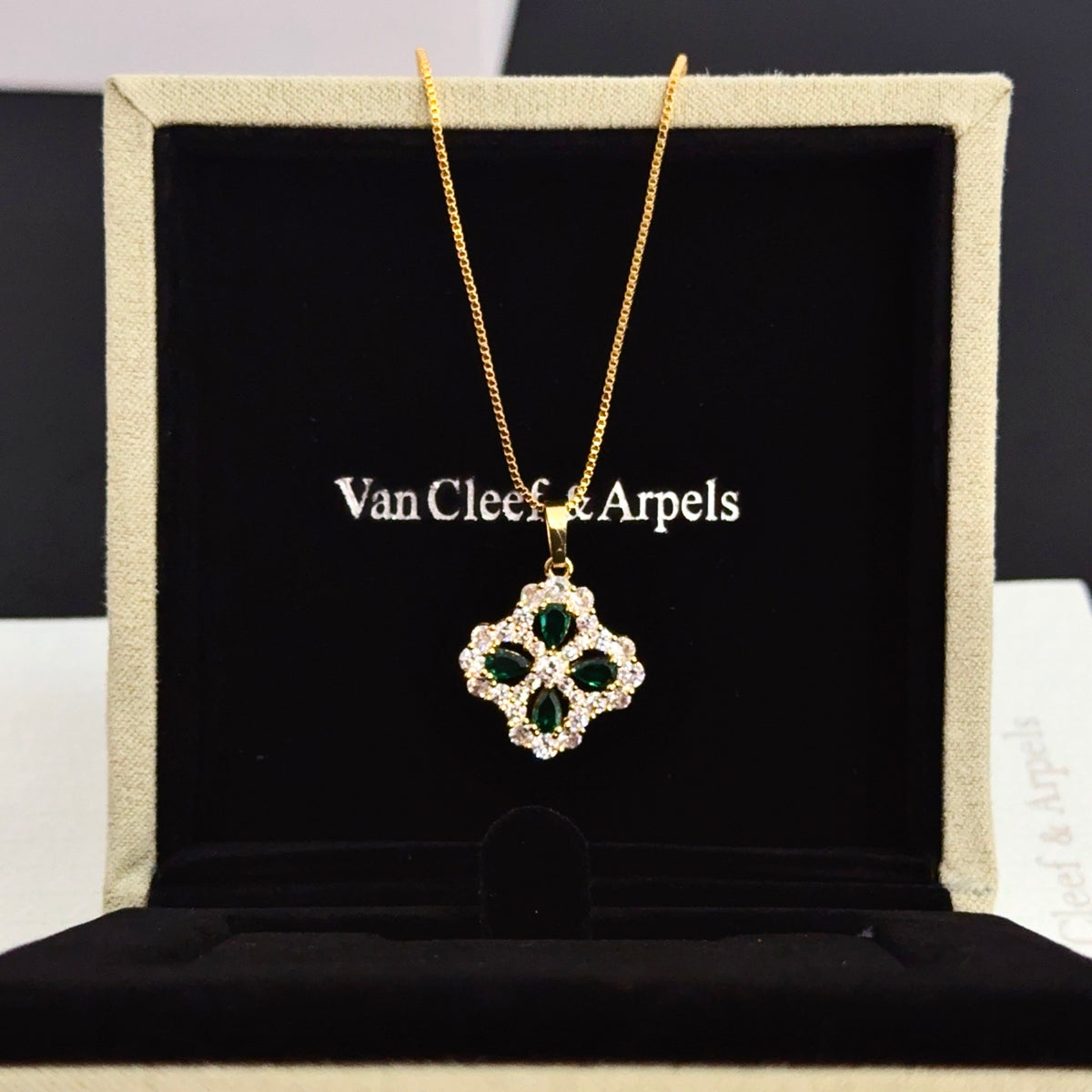 gold crystal clover Necklace for women - alternate angle view 6