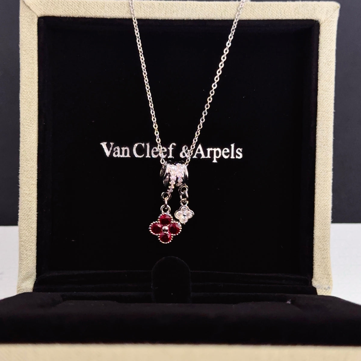 gold crystal clover Necklace for women - alternate angle view 6