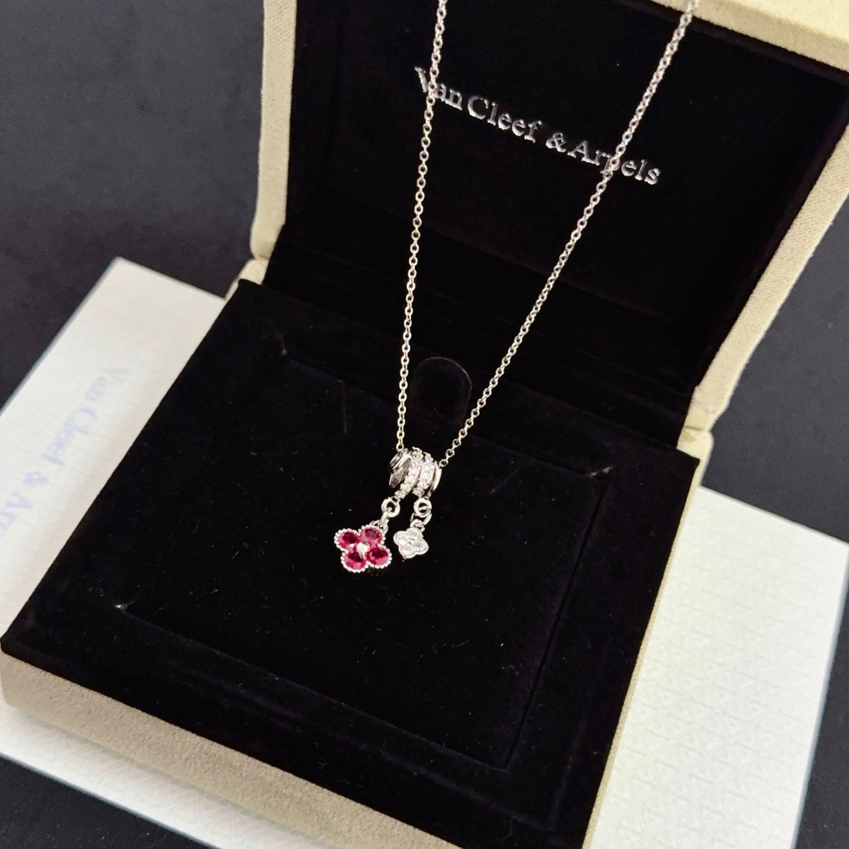 gold crystal clover Necklace for women - alternate angle view 5
