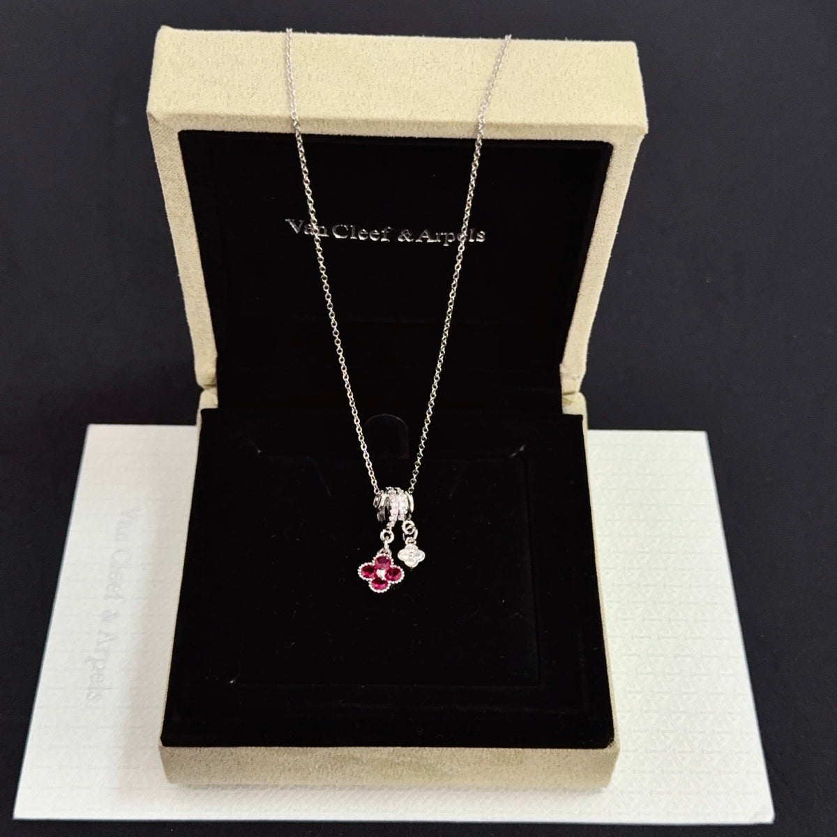 gold crystal clover Necklace for women - alternate angle view 4