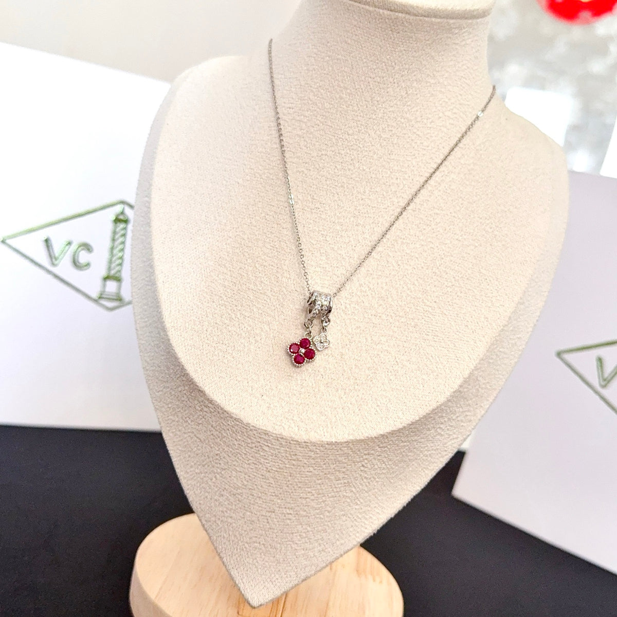 gold crystal clover Necklace for women - alternate angle view 2