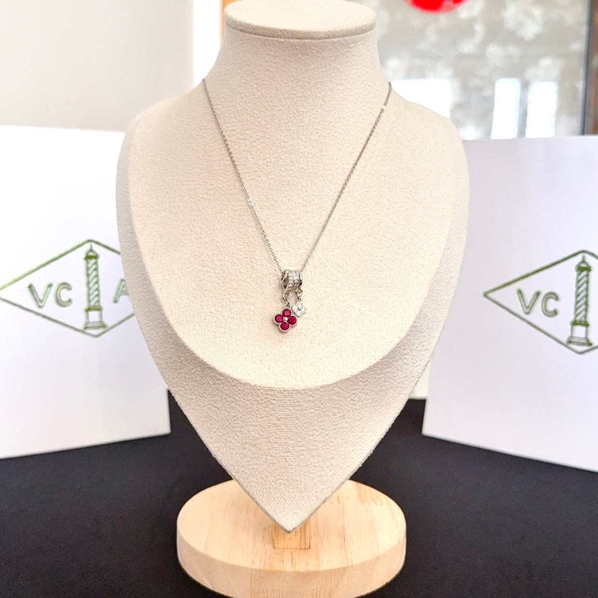 gold crystal clover Necklace for women - product detail view