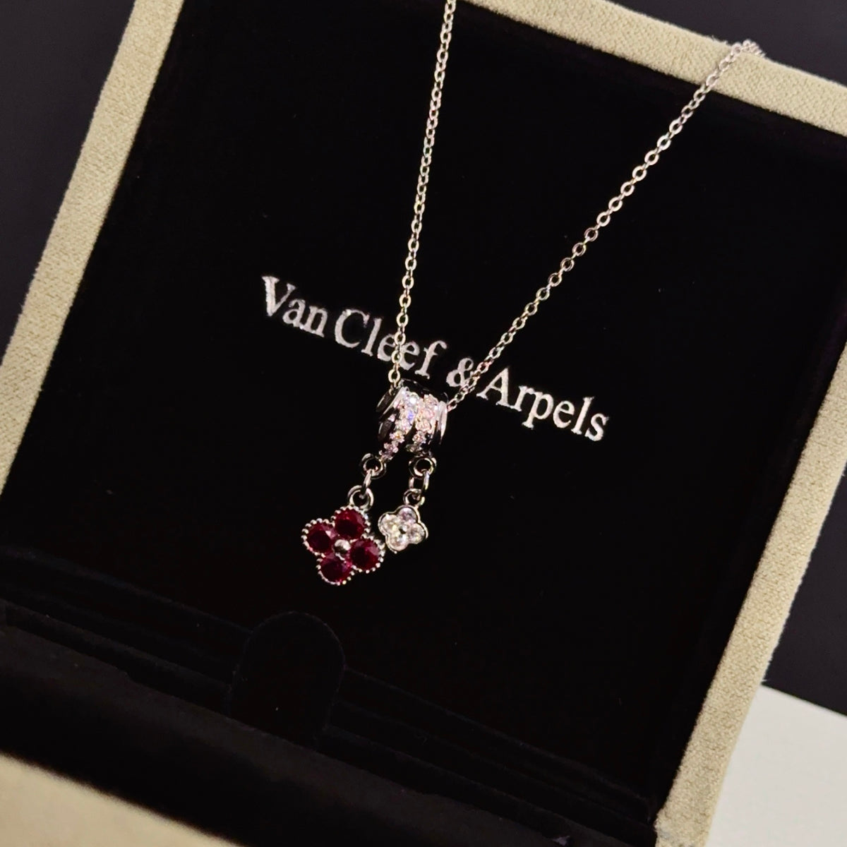 gold crystal clover Necklace for women - alternate angle view 7