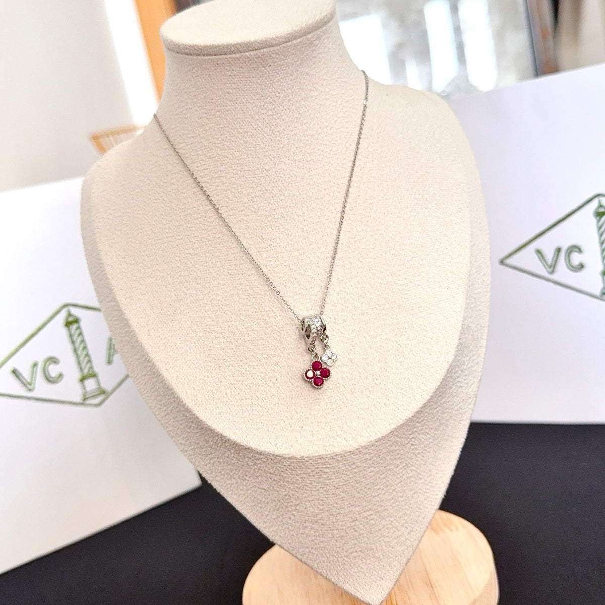 gold crystal clover Necklace for women - alternate angle view 3