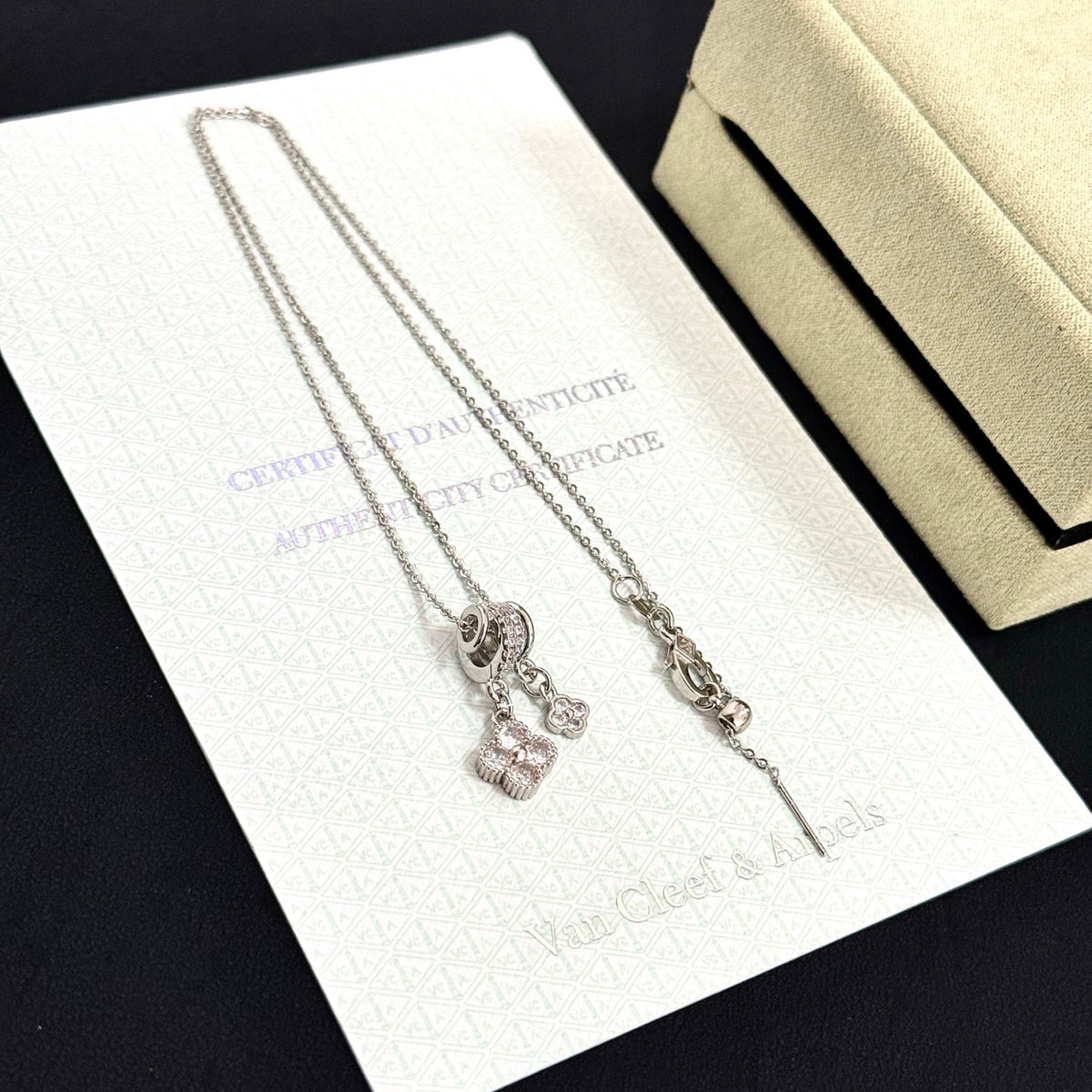gold crystal clover Necklace for women - alternate angle view 9