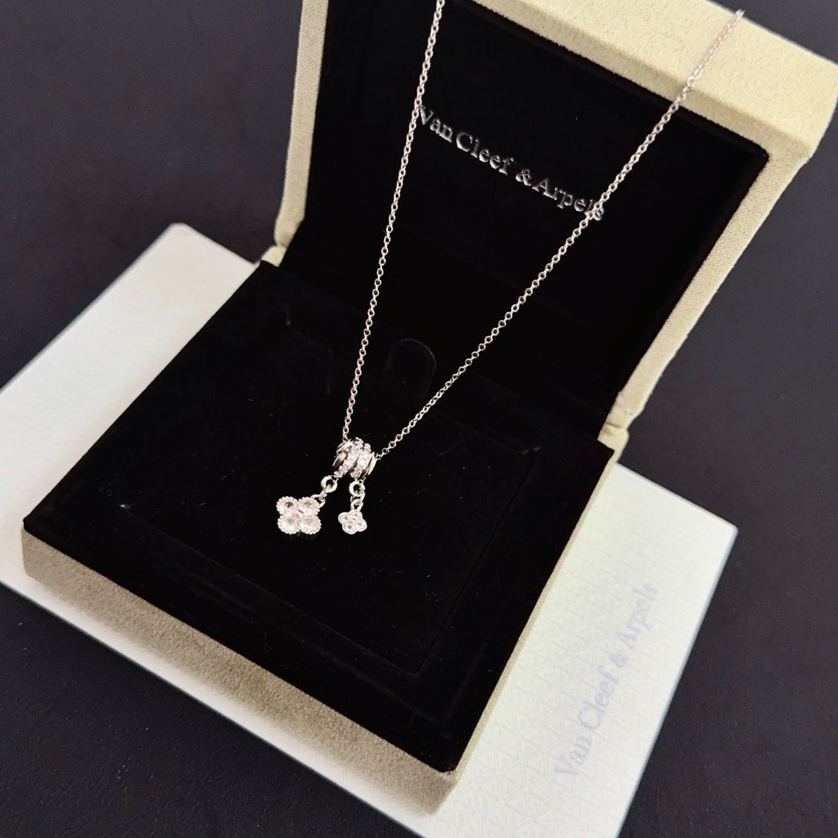 gold crystal clover Necklace for women - alternate angle view 5