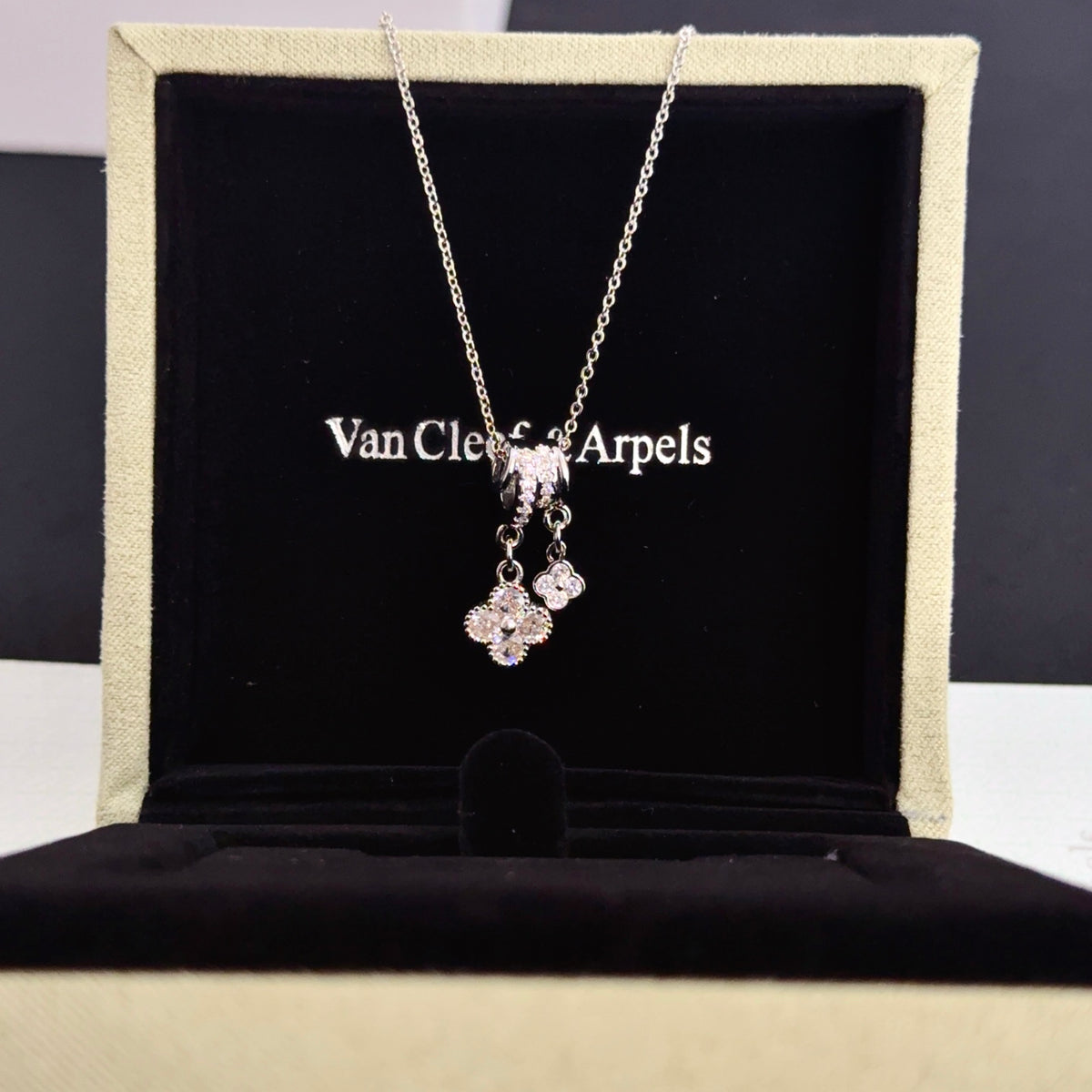 gold crystal clover Necklace for women - alternate angle view 6