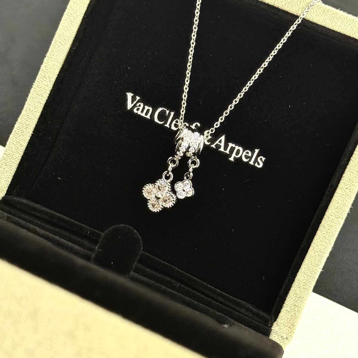 gold crystal clover Necklace for women - alternate angle view 7