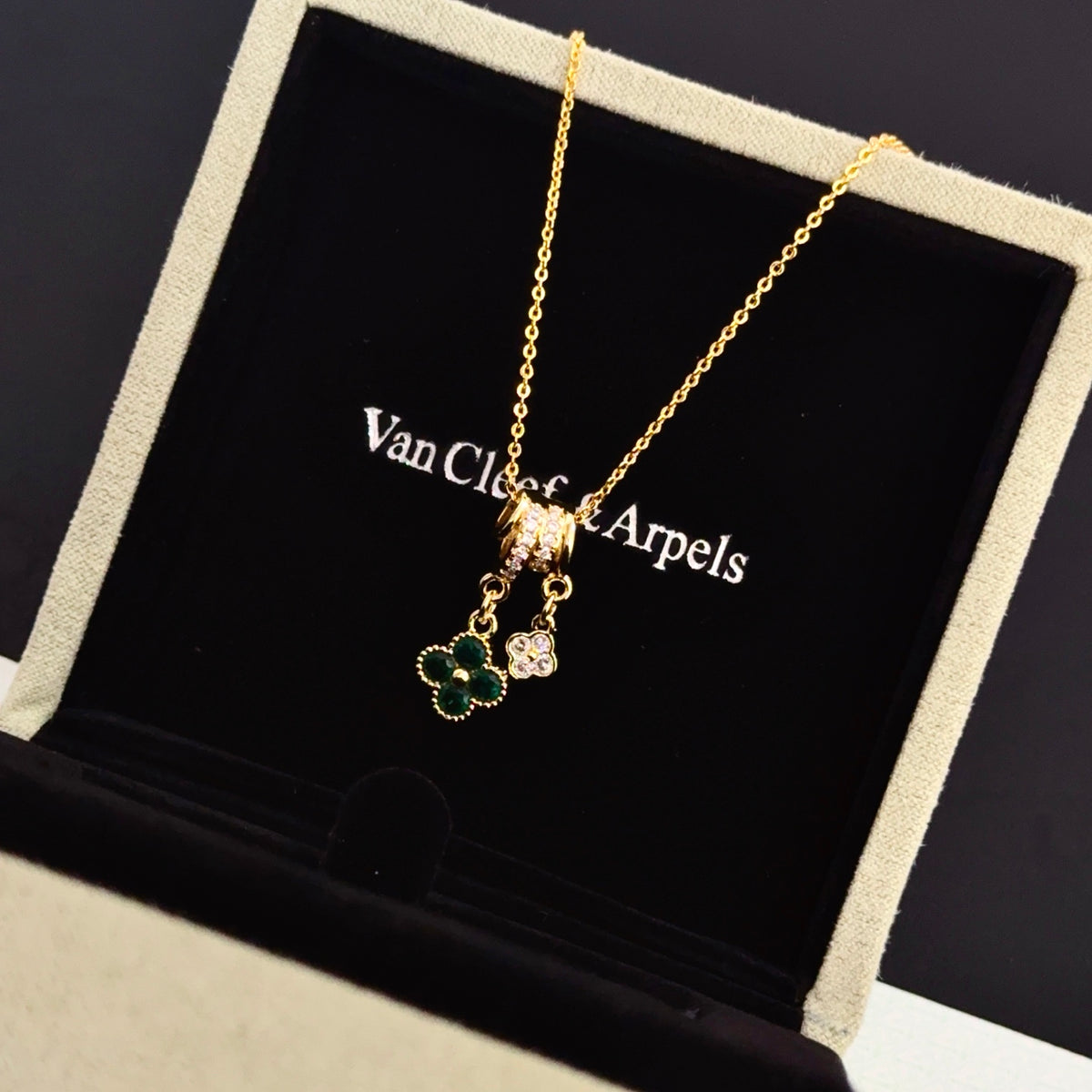 gold crystal clover Necklace for women - alternate angle view 7