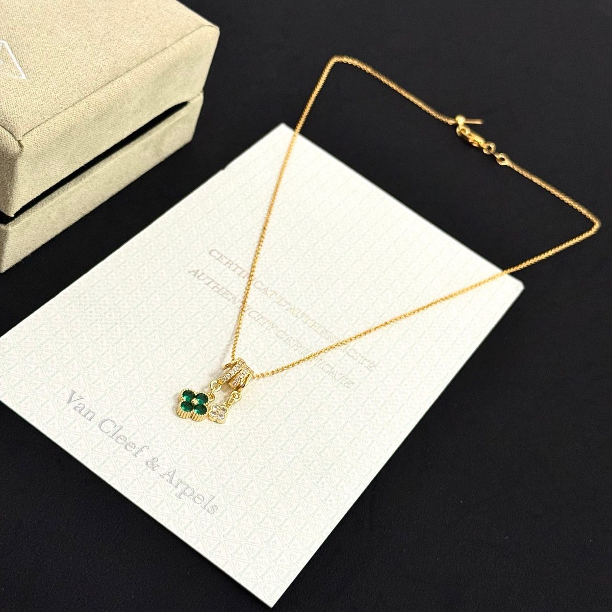 gold crystal clover Necklace for women - alternate angle view 8