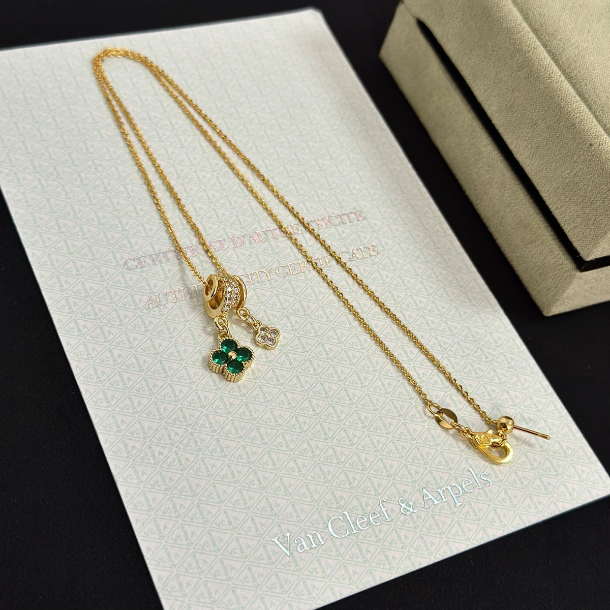 gold crystal clover Necklace for women - alternate angle view 9