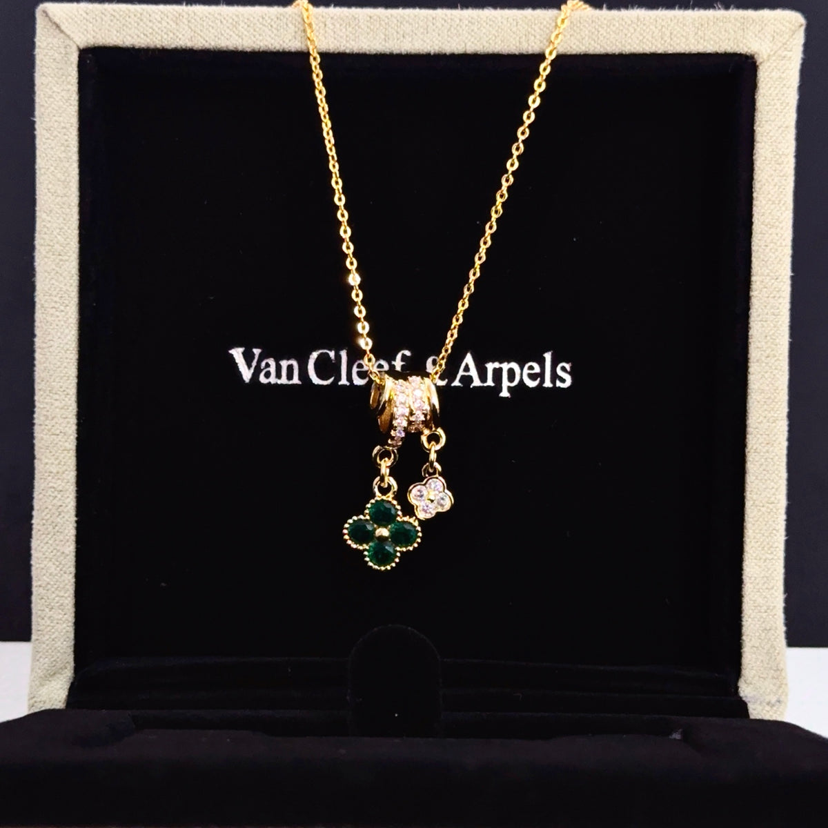gold crystal clover Necklace for women - alternate angle view 6