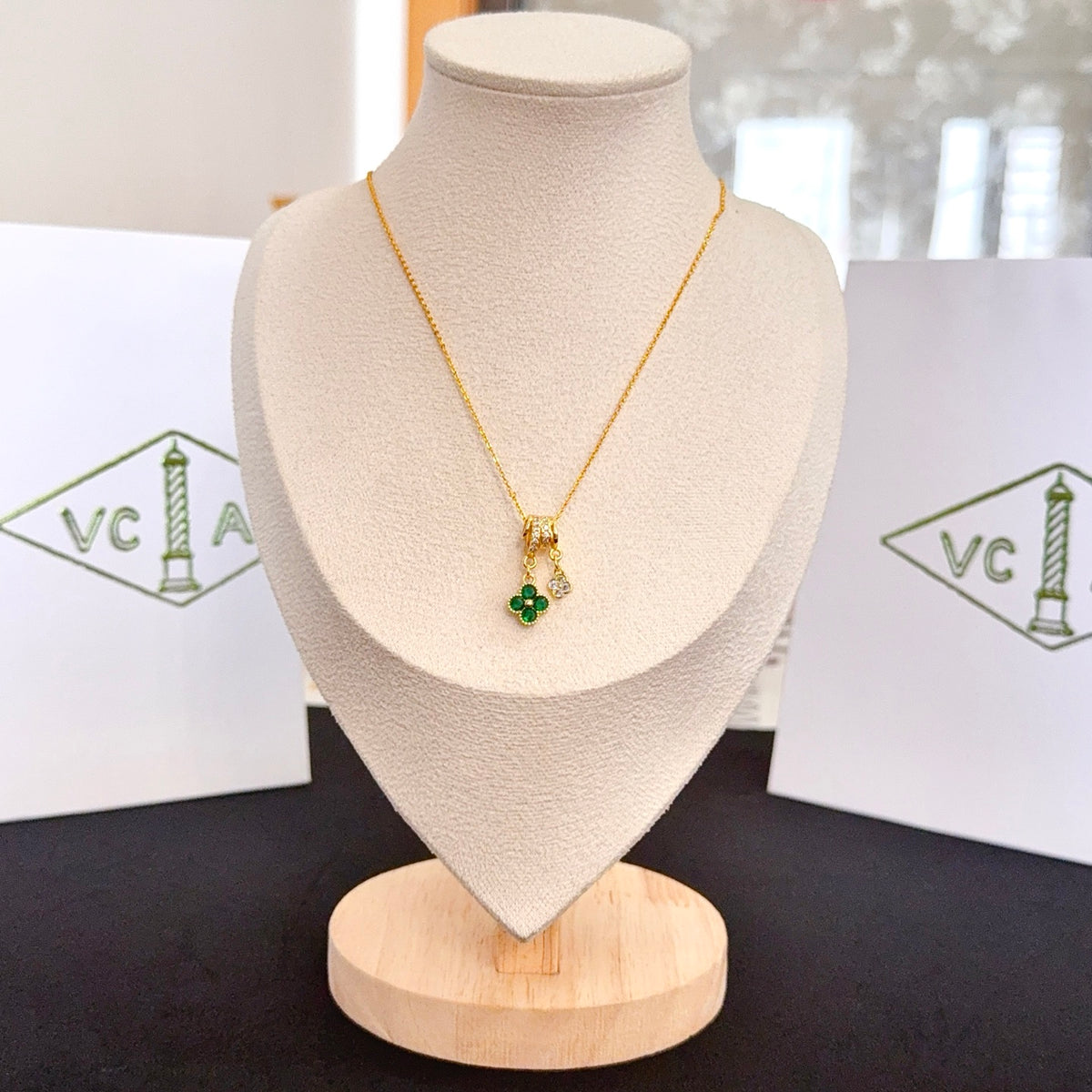 gold crystal clover Necklace for women - product detail view