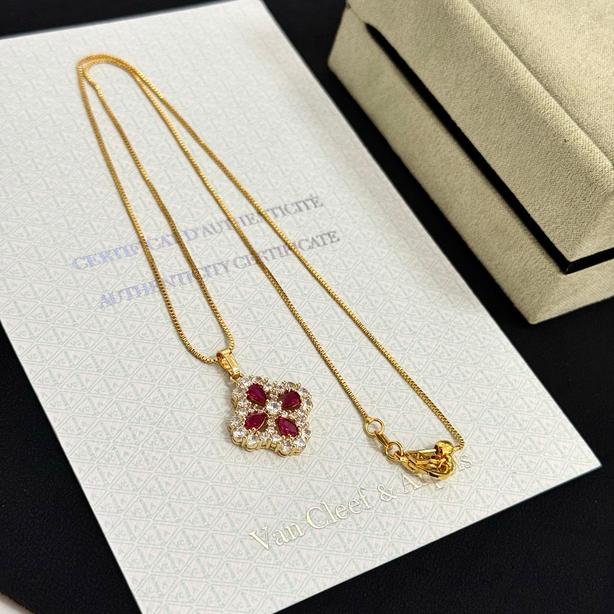 gold crystal clover Necklace for women - alternate angle view 9