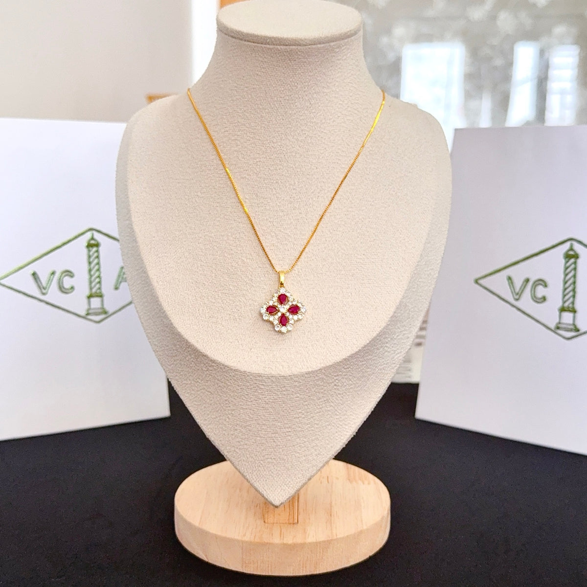 gold crystal clover Necklace for women - product detail view