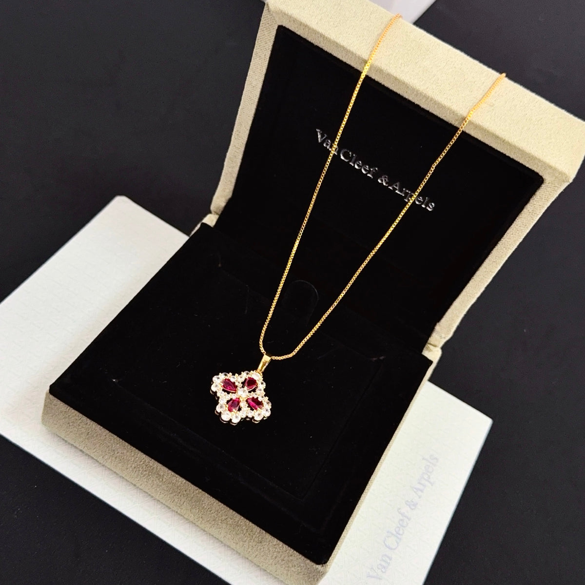 gold crystal clover Necklace for women - alternate angle view 5