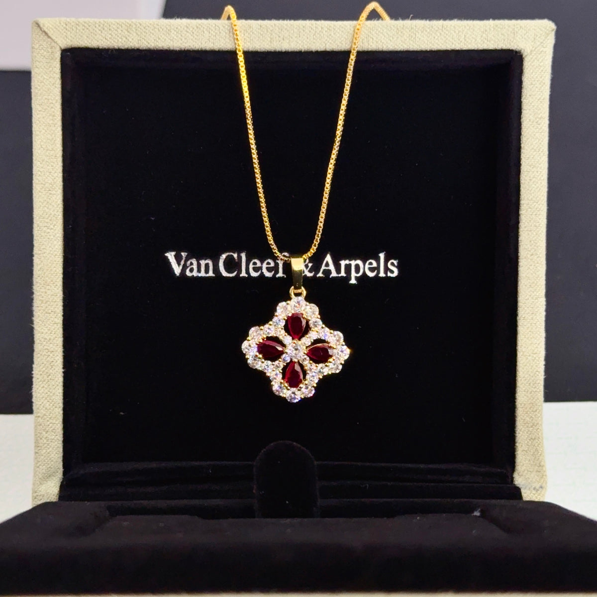 gold crystal clover Necklace for women - alternate angle view 6