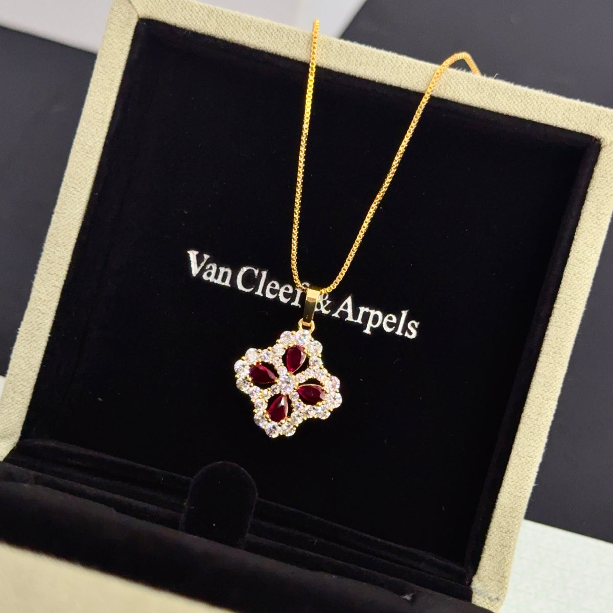 gold crystal clover Necklace for women - alternate angle view 7