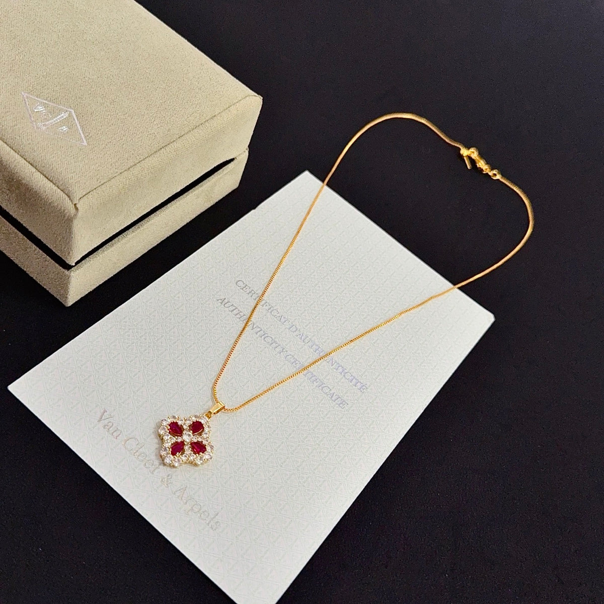 gold crystal clover Necklace for women - alternate angle view 8