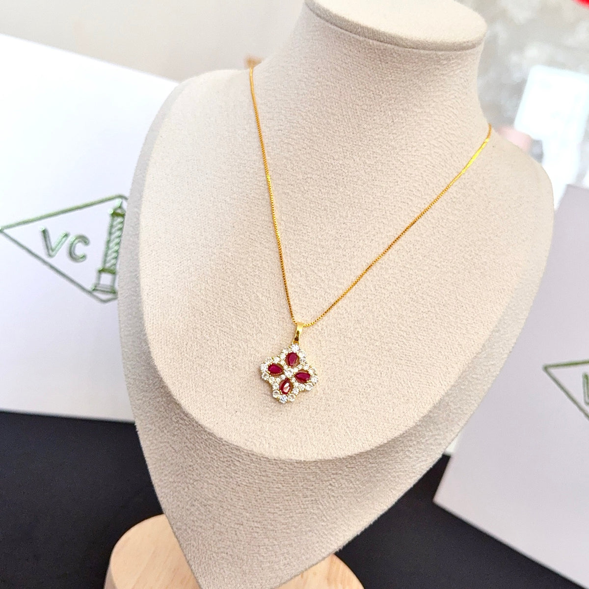gold crystal clover Necklace for women - alternate angle view 2