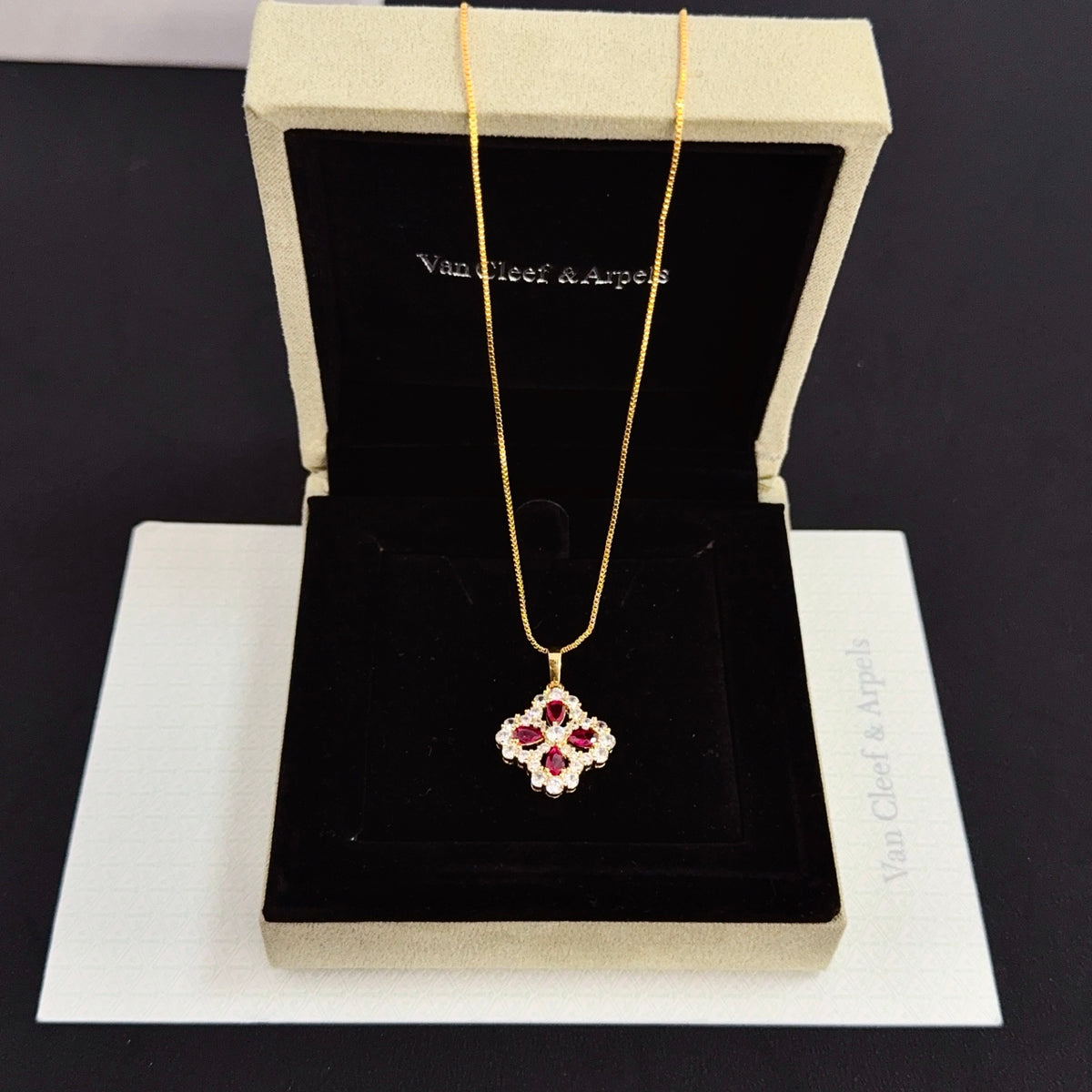 gold crystal clover Necklace for women - alternate angle view 4