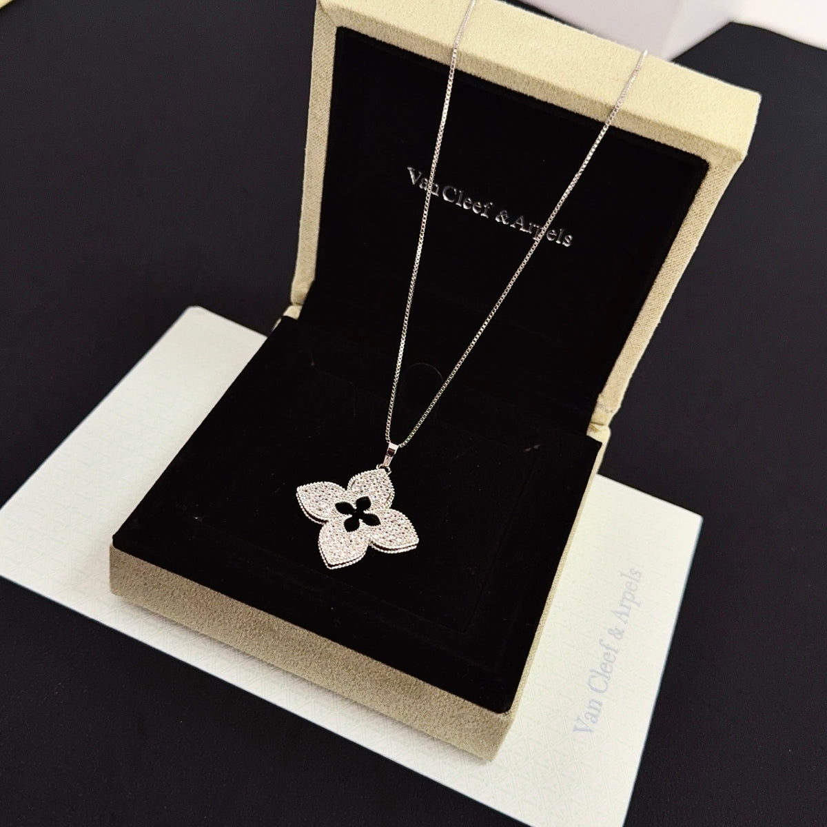 gold crystal clover Necklace for women - alternate angle view 5