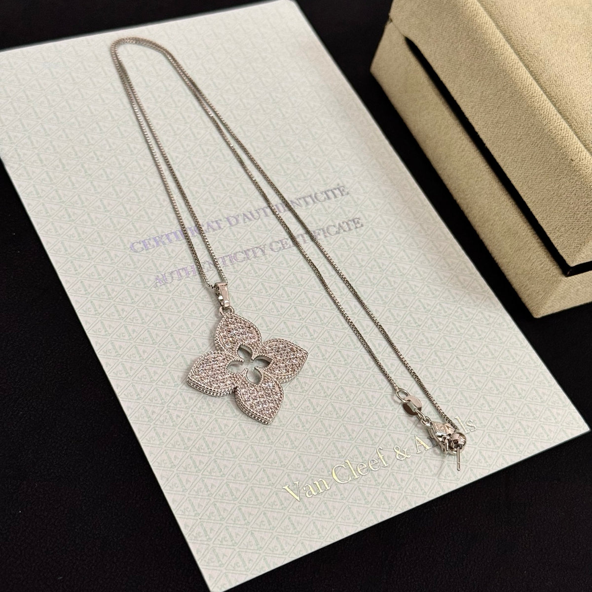 gold crystal clover Necklace for women - alternate angle view 9
