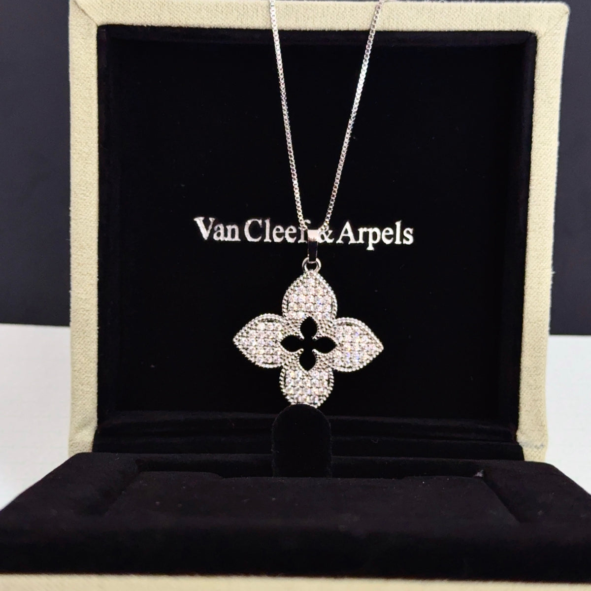 gold crystal clover Necklace for women - alternate angle view 6