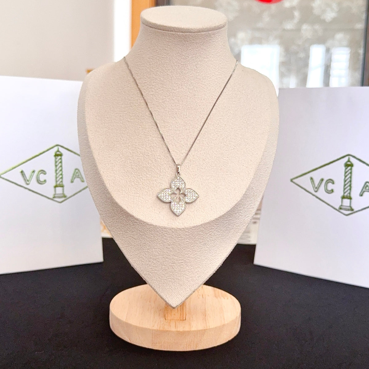 gold crystal clover Necklace for women - product detail view