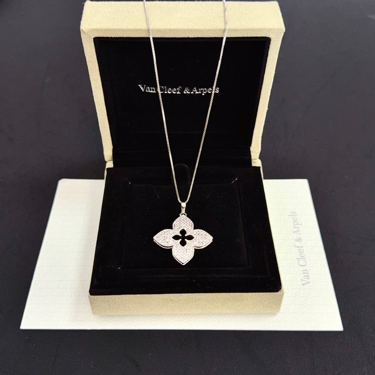 gold crystal clover Necklace for women - alternate angle view 4