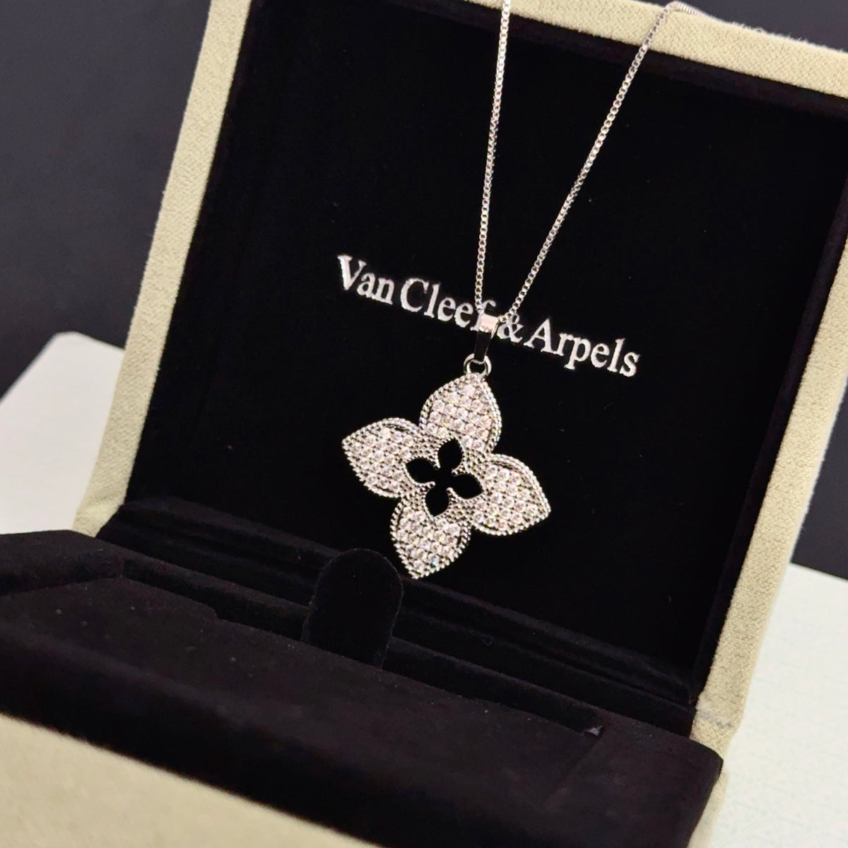 gold crystal clover Necklace for women - alternate angle view 7