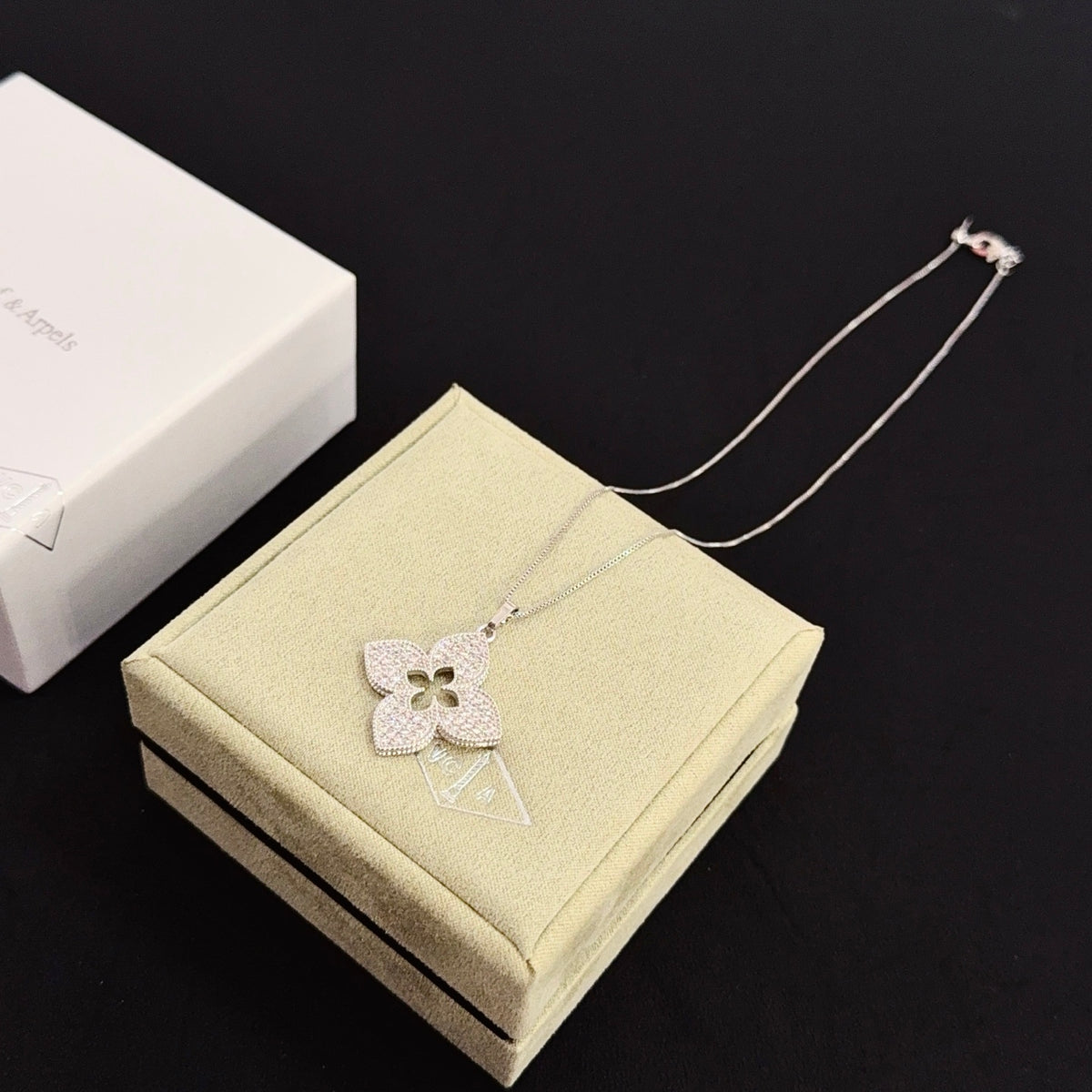 gold crystal clover Necklace for women - alternate angle view 8