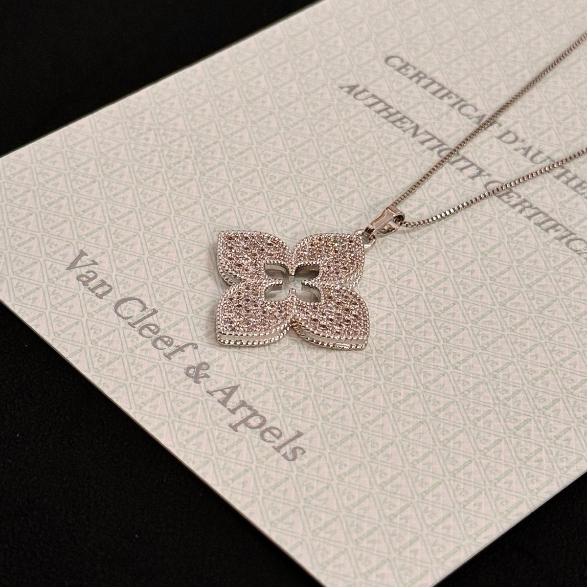 gold crystal clover Necklace for women - alternate angle view 10
