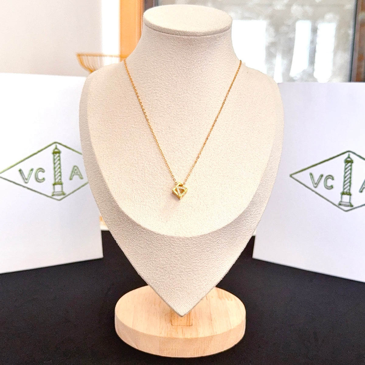 gold crystal clover Necklace for women - product detail view