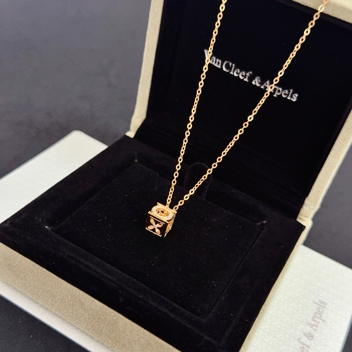 gold crystal clover Necklace for women - alternate angle view 5