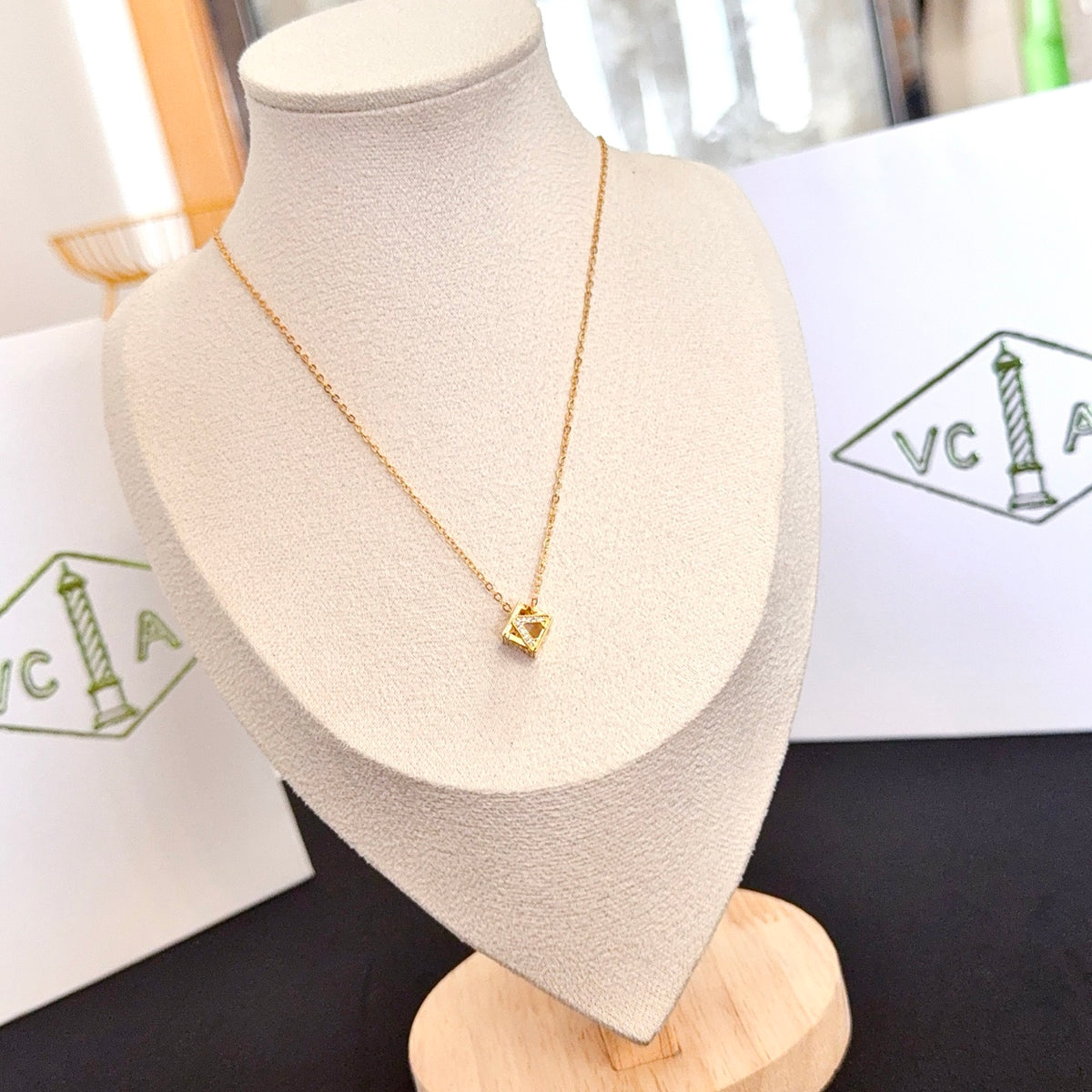 gold crystal clover Necklace for women - alternate angle view 3