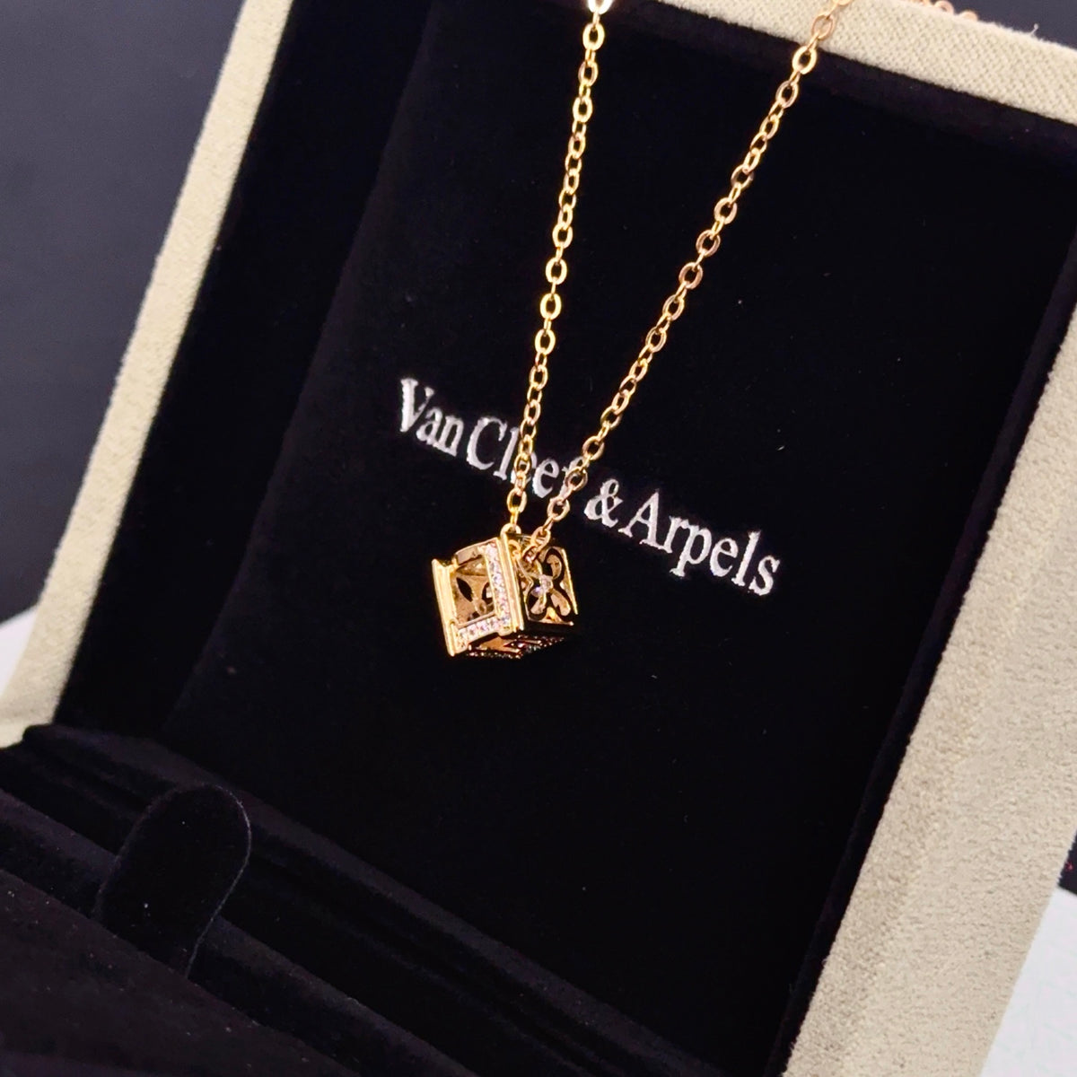 gold crystal clover Necklace for women - alternate angle view 7