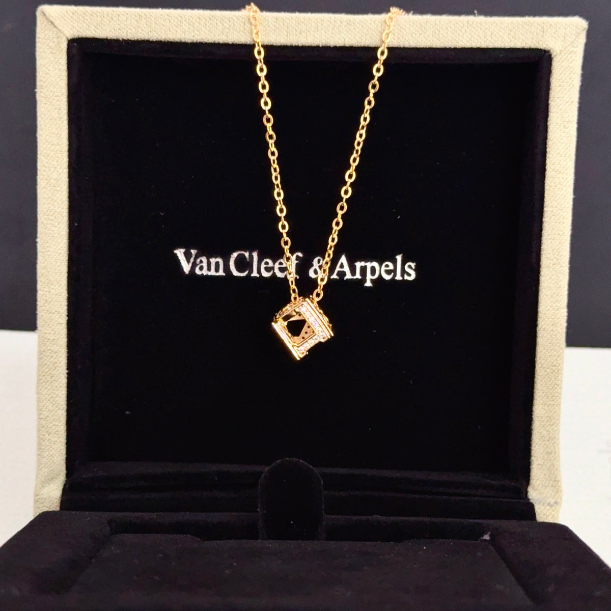 gold crystal clover Necklace for women - alternate angle view 6