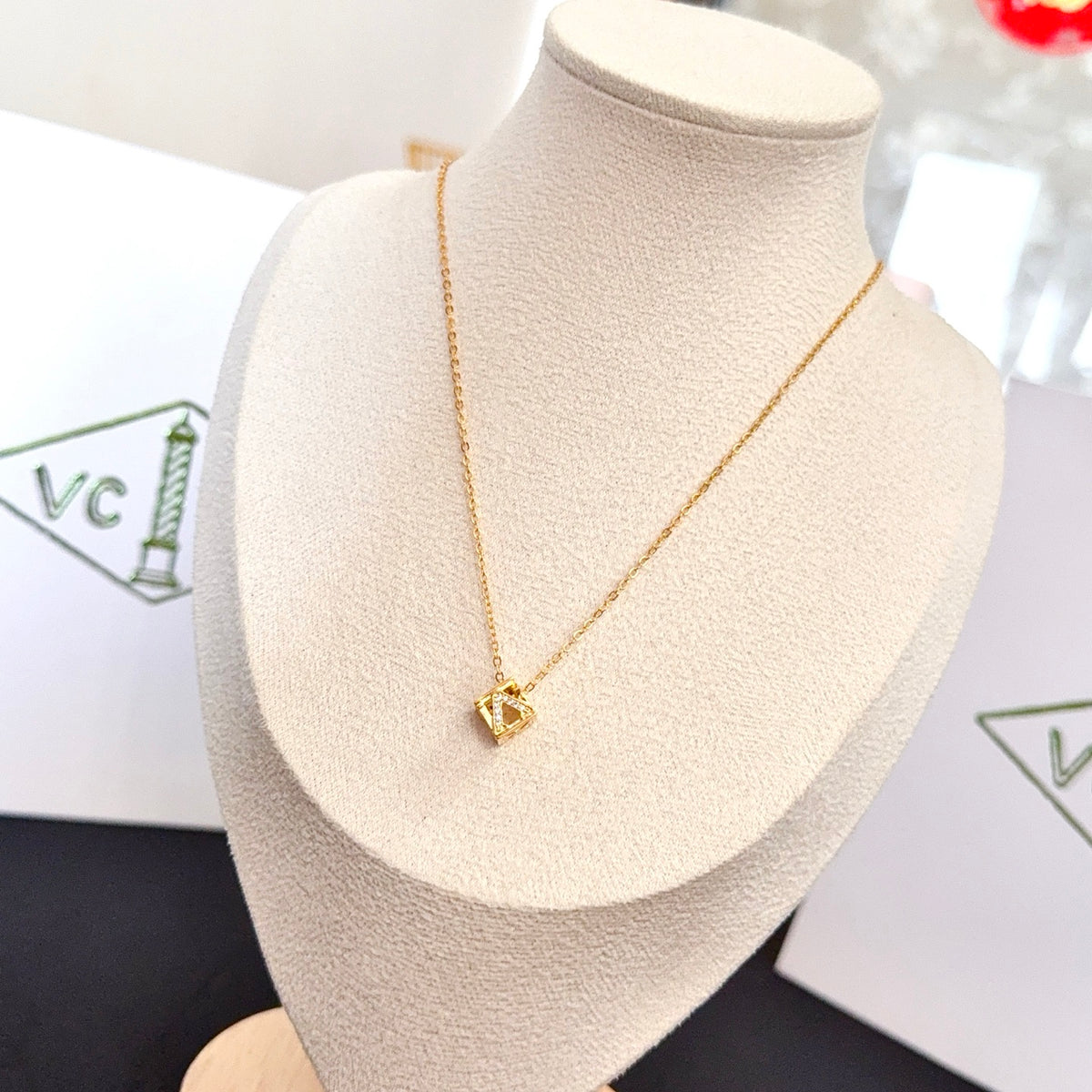 gold crystal clover Necklace for women - alternate angle view 2